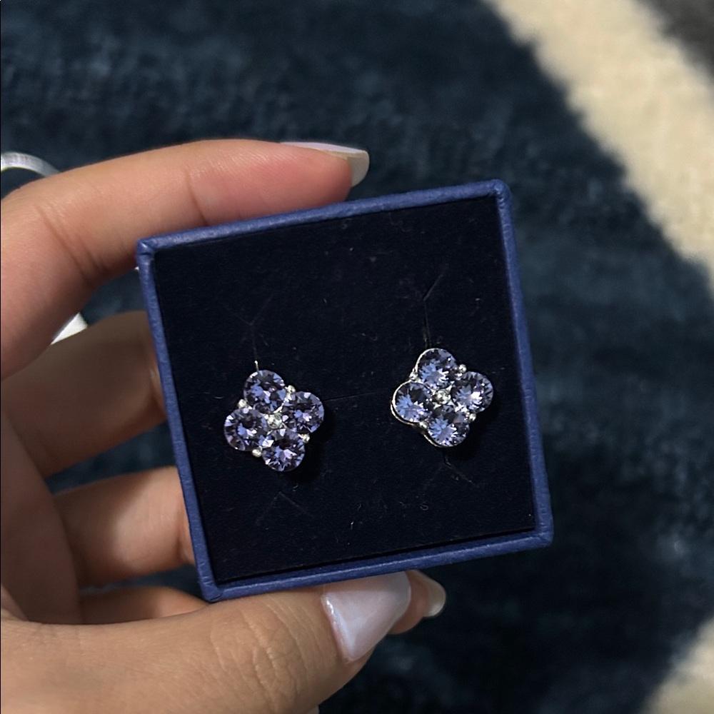 Never wore Swarovski Elegant Purple Floral Earrings